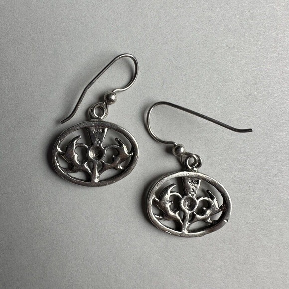 Vintage 925 Sterling Earrings Silver Artisan Floral Filigree Handcrafted Dangle - Picture 3 of 3